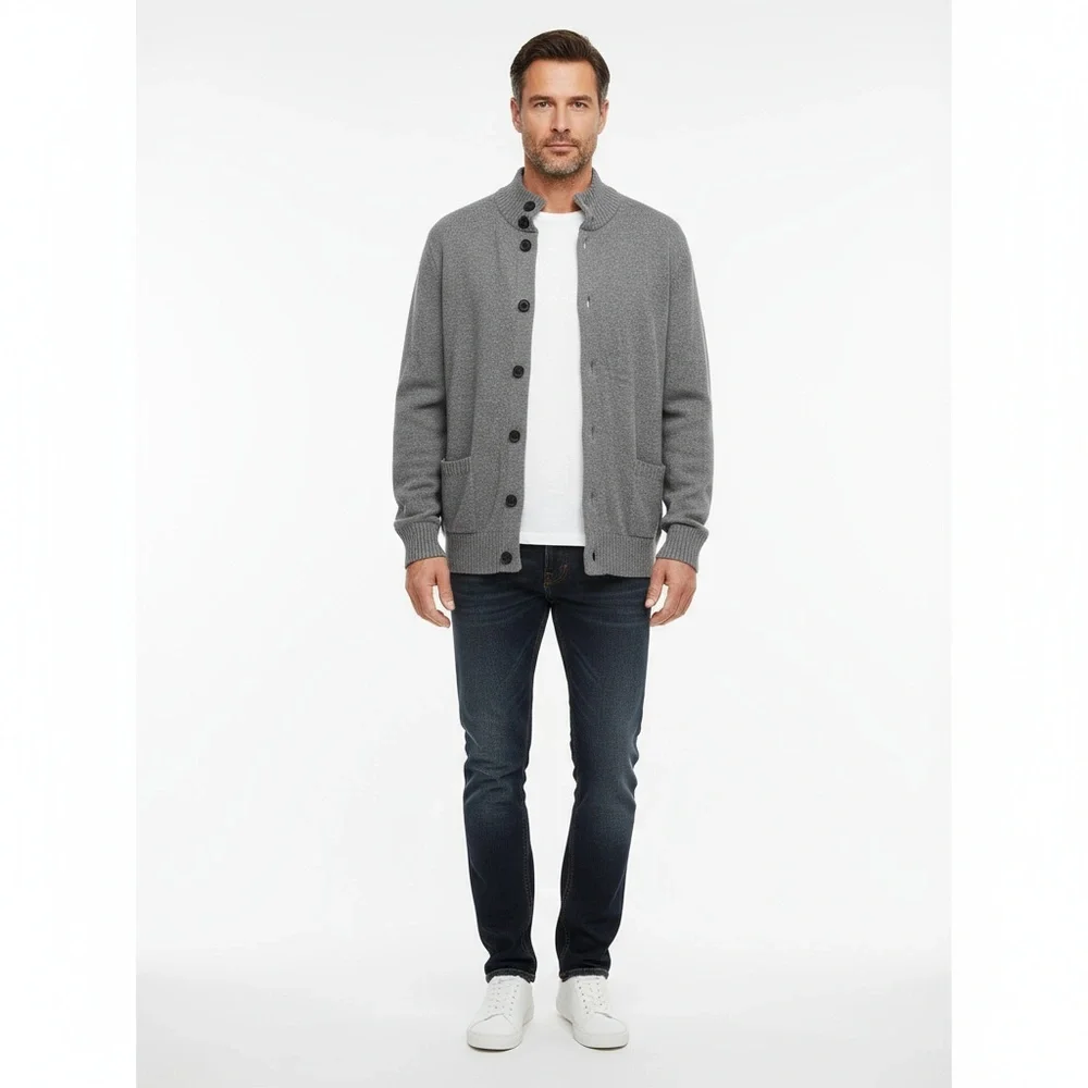 Oscar De La Renta Cardigan Sweater Mens Size XL Gray Stylish Knit Button Front C